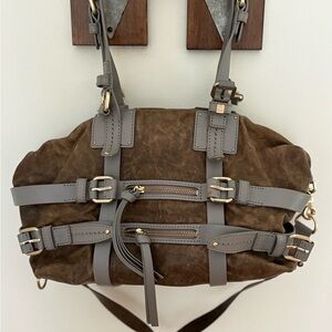 Anthropologie Schuler and Sons Philadelphia soft grey leather bag.